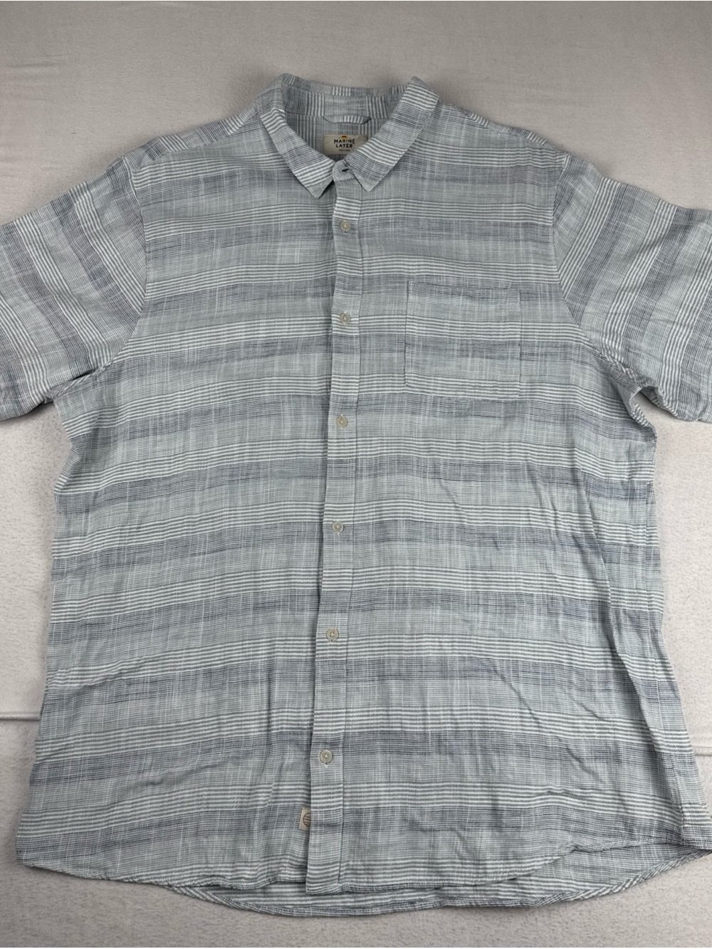 Marine Layer Mens Blue White Short Sleeve Shirt 2XL Preppy Casual Travel #10179
